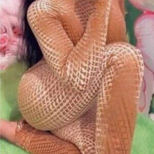 SKIMS Velvet Burnout Logo Stirrup Catsuit With Gloves Peach Large